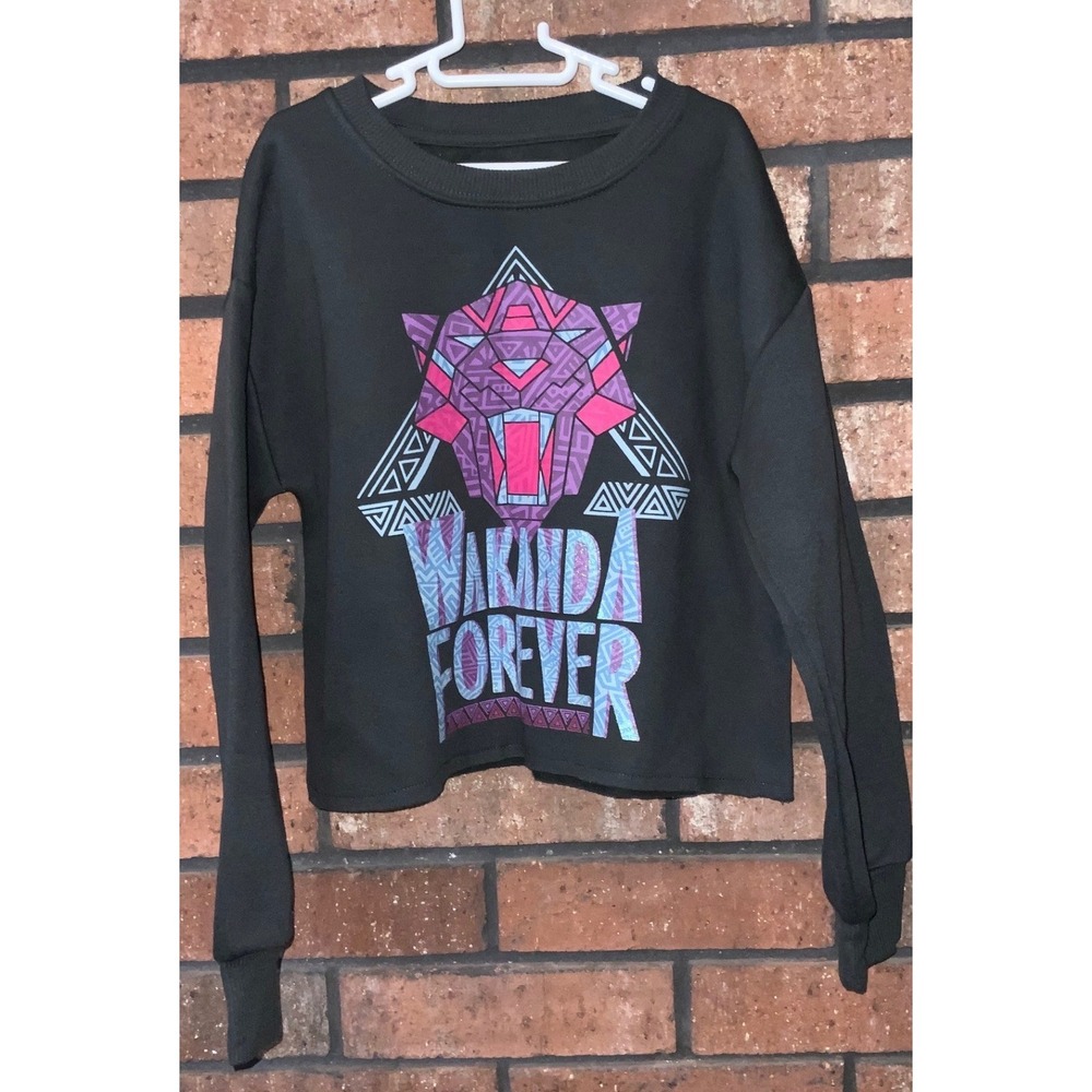 Marvel Studios Black Panther Wakanda Forever Girls Cropped‎ Sweatshirt S 6/6X